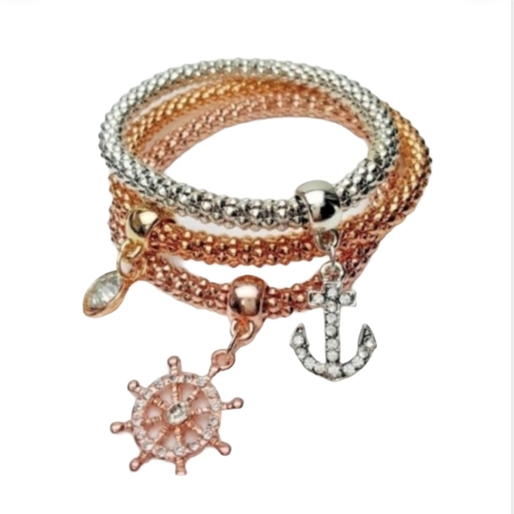 Bracelets Nautical Butterflies Hearts Music silver gold rose gold Set 3 7" *